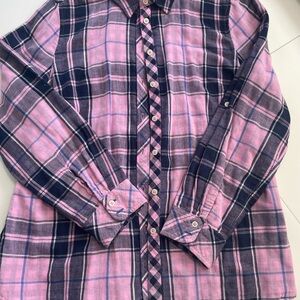 Talbots Pink and Navy Checkered Shirt